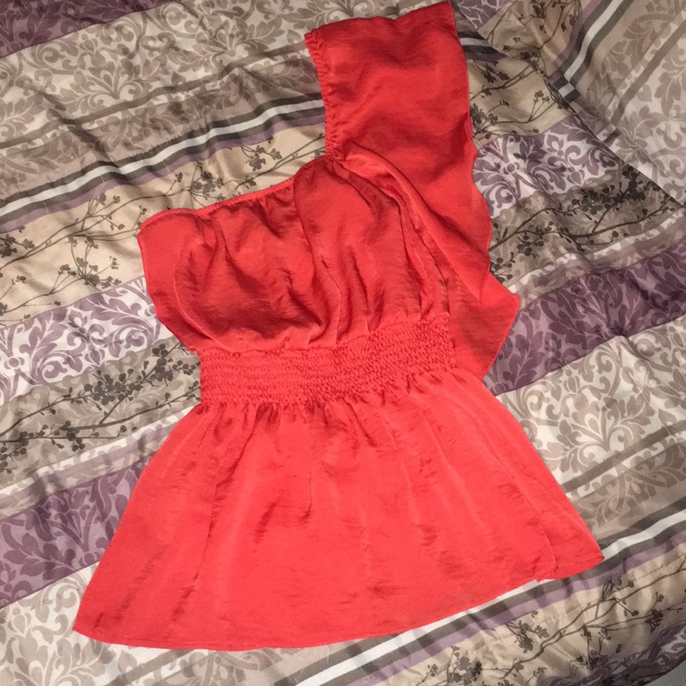 Orange one shoulder blouse